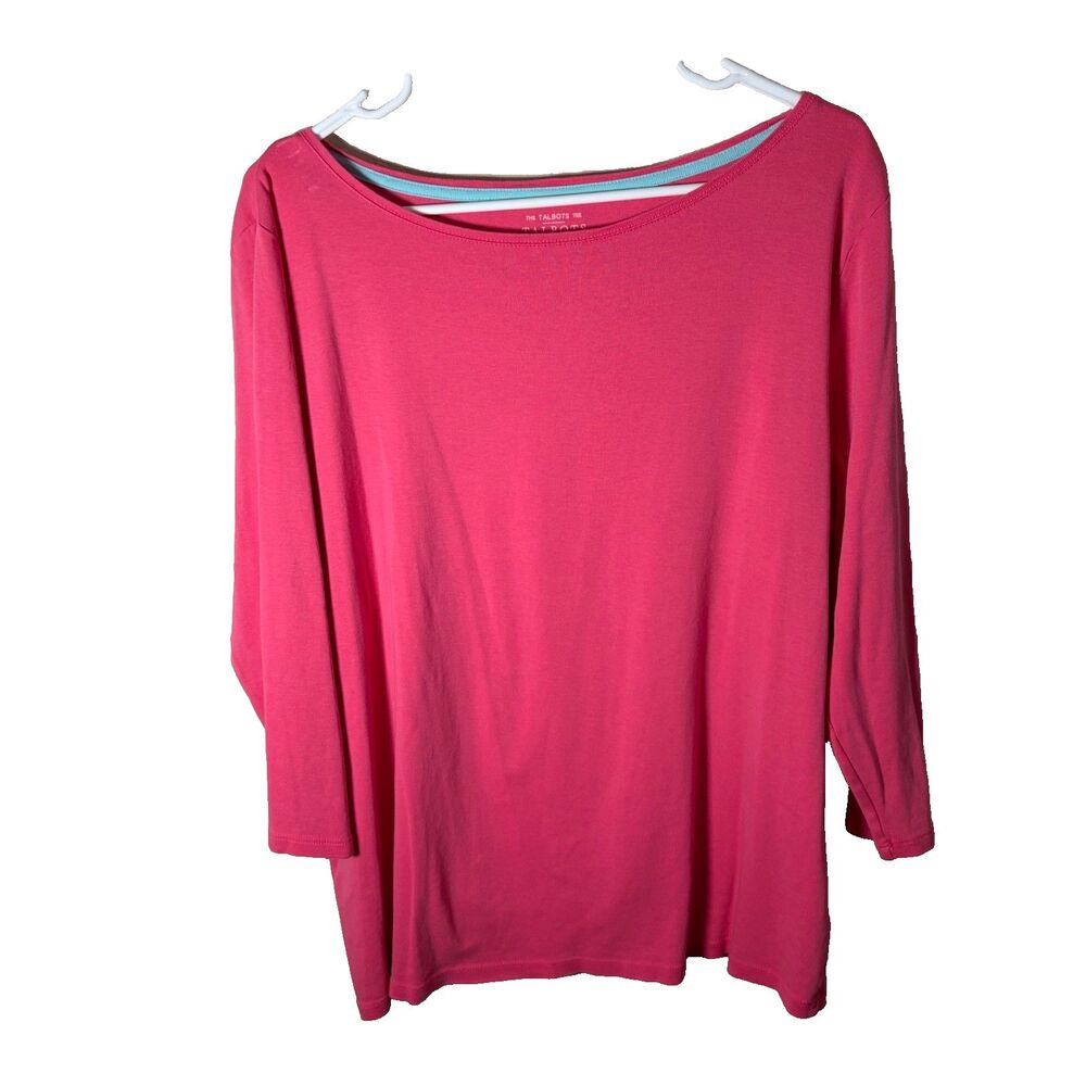 The Talbots Tee T-Shirt Women's 2X Cotton 3/4 Sleeve Boat Neck Pink Shirt